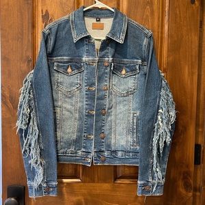 Women's Western Retro Jean Jacket With Fringe Size Medium